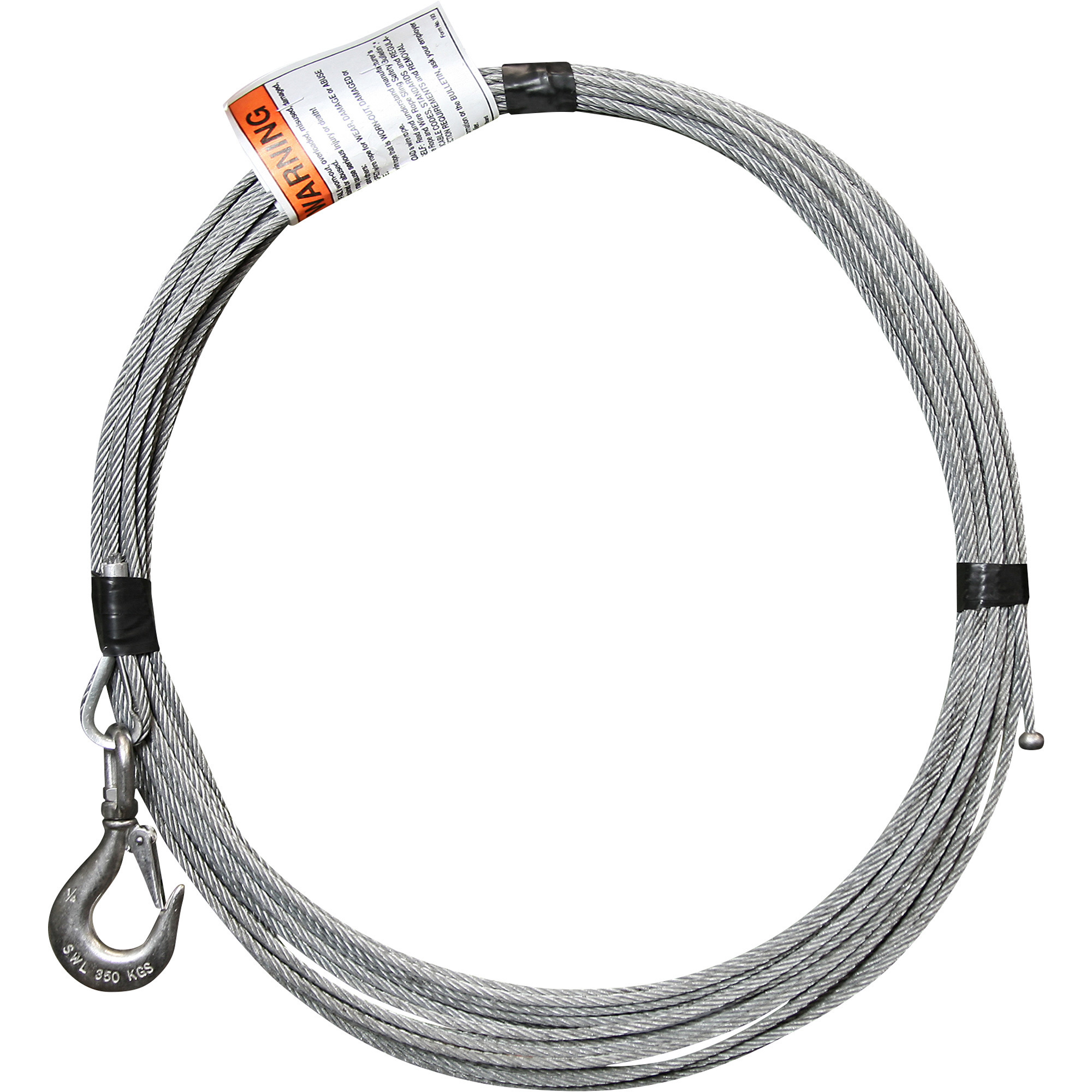 OZ Lifting Products Galvanized Wire Rope Assembly, 3/16in. x 80ft.L, Model# OZGAL.19-80B